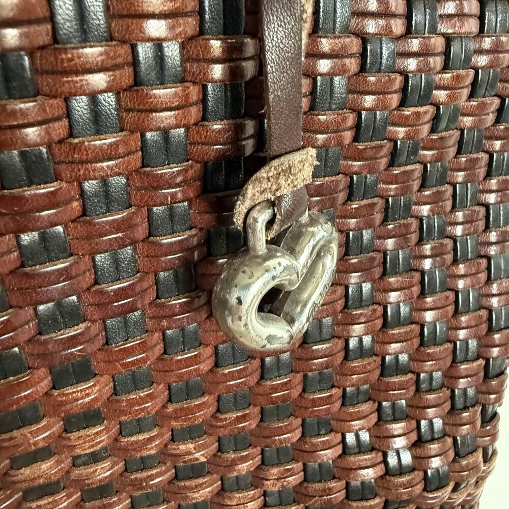 Brighton Brown Leather Basket Weave Design‎ Tote Handbag Purse Vintage - Picture 10 of 13